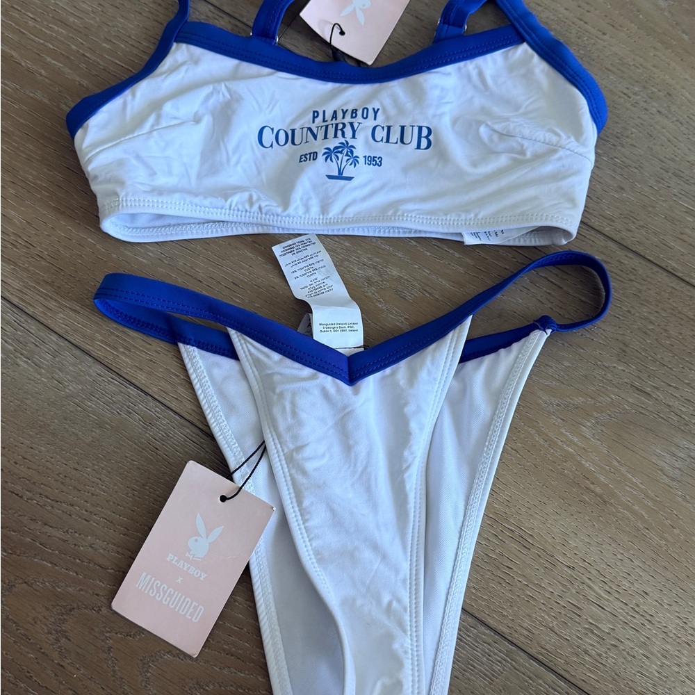 PLAYBOY Blue and White Bikini Set